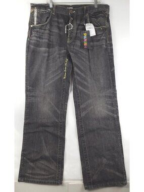 NEW Parish Jeans Mens 40 Gray Embellished Embroidered Urban Subway MC Deejay